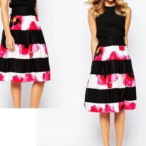 Tristan striped floral flower A-line skirt Sz 4